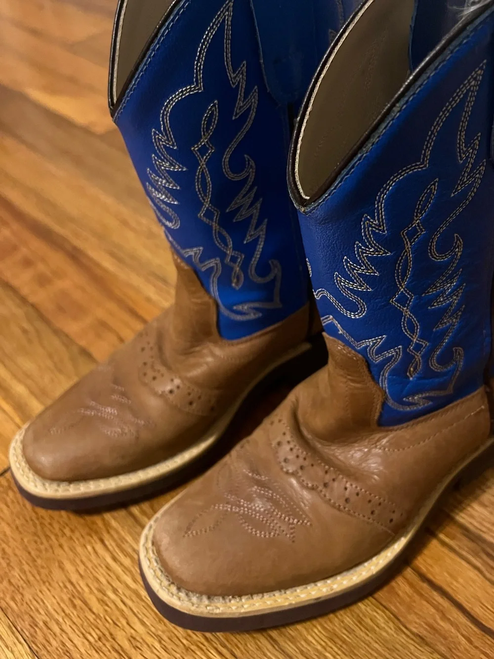 Old West Children's Tan Canyon w/ Blue Top Saddle Vamp Western Boot